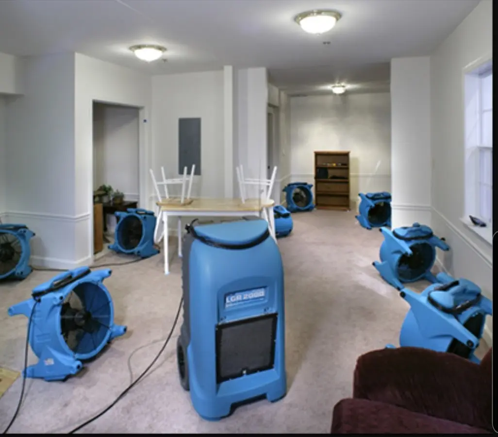 Air movers and dehumidifier setup for Water Extraction & Removal in Mason City