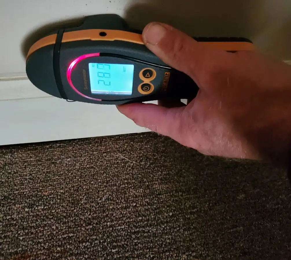 Moisture detection at baseboard during Burst Pipe Cleanup in Mason City